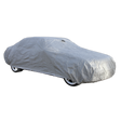 The Sealey Car Cover X-Large 4830 x 1780 x 1220mm - CCXL, crafted from anti-scratch material, is draped over a car, completely hiding its make and model while offering superior weather protection.