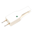 The Sealey Automotive Fuse Checker & Puller - CFT1 is a white, flat two-prong electrical plug adapter with a green button in the center, designed for verifying automotive fuses.