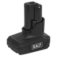 A Sealey branded Power Tool Battery 12V 4Ah Lithium-ion for the SV12 Series, featuring lithium-ion technology with no memory effect.