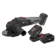 The Brushless Angle Grinder Kit 20V SV20 Series (CP20VAGXKIT) from Sealey includes a handle, two 20V Lithium-ion rechargeable batteries, and a battery charger.