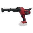 The Sealey Cordless Caulking Gun 310ml 20V SV20 Series - Body Only (model CP20VCG) features an empty cartridge holder, ergonomic handle, and a 6-speed variable setting for precise control, available in red and black.