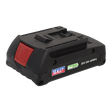 A rechargeable 20V, 2Ah (40Wh) Sealey Lithium-ion Battery (CP3BP) with a red release button and Sealey branding label, compatible with tools such as the CP314 and CP316 Cordless Riveters.