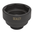 A black, heavy-duty Sealey Third Axle Socket for Scania 10-Wheel Cab, measuring 95mm with a 3/4" square drive, is ideal for hexagonal opening adjustments on a Scania cab.