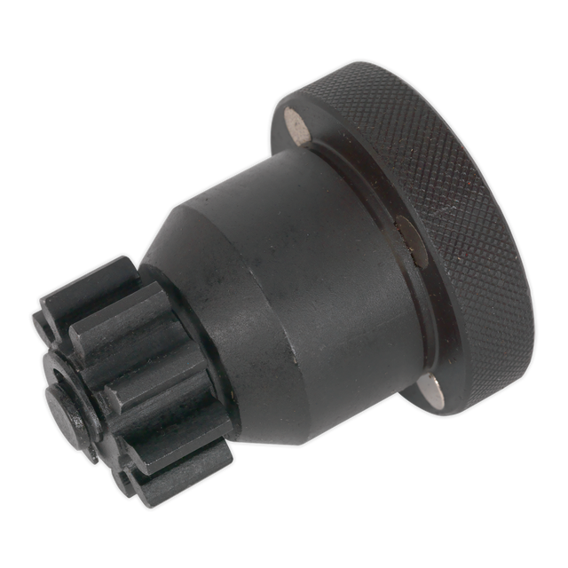 A close-up image of the Crankshaft Rotator - MAN 1/2"Sq Drive - CV005 by Sealey, showcasing its textured cylindrical body and gear-like end, crucial for crankshaft rotation in MAN commercial vehicles.