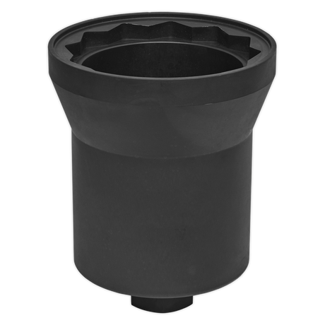 Introducing the Sealey Axle Nut Socket - Mercedes Benz 95mm H36 Drive - CV015: a durable, drop-forged chrome molybdenum socket wrench with a black cylindrical design and a star-shaped opening, perfect for gripping Mercedes trailer axle nuts.