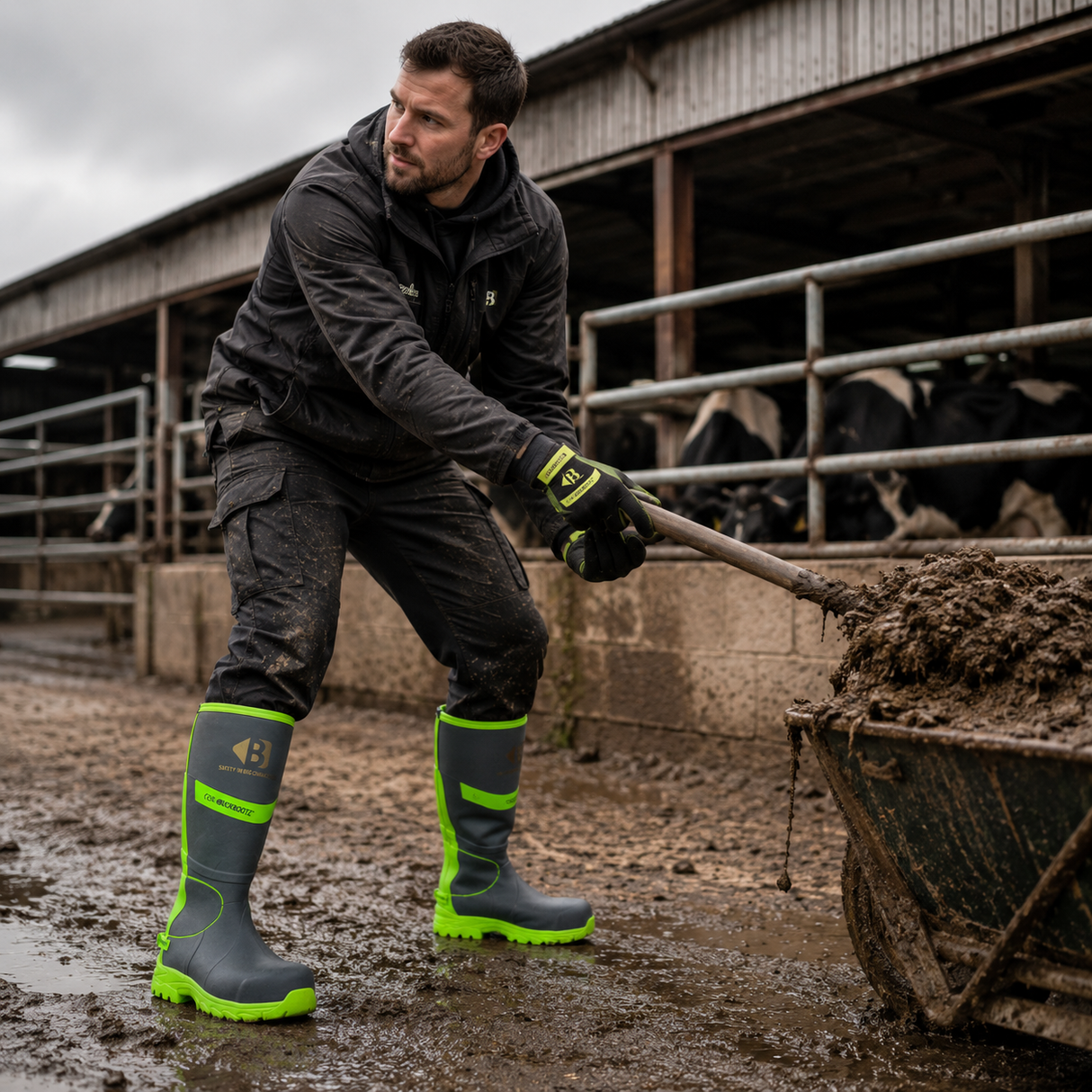 Buckler S5 High-Visibility Safety Wellington Boot – Grey/Green Waterproof Work Boots | BBZ8000GY/GR