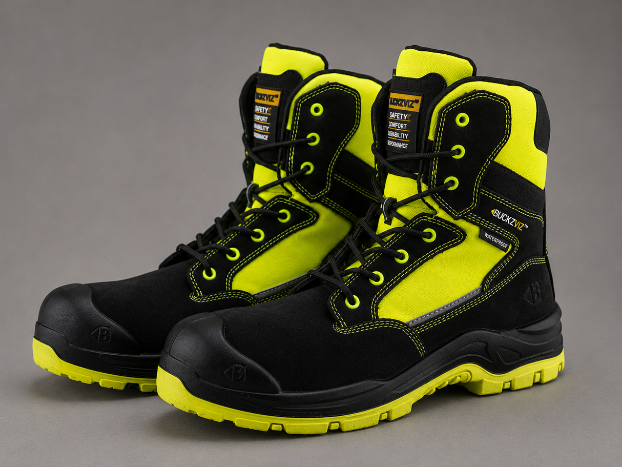 *SPECIAL PRICE* - Buckler Safety Lace/Zip Boot – Hi-Viz Waterproof Work Boots | BVIZ1YL