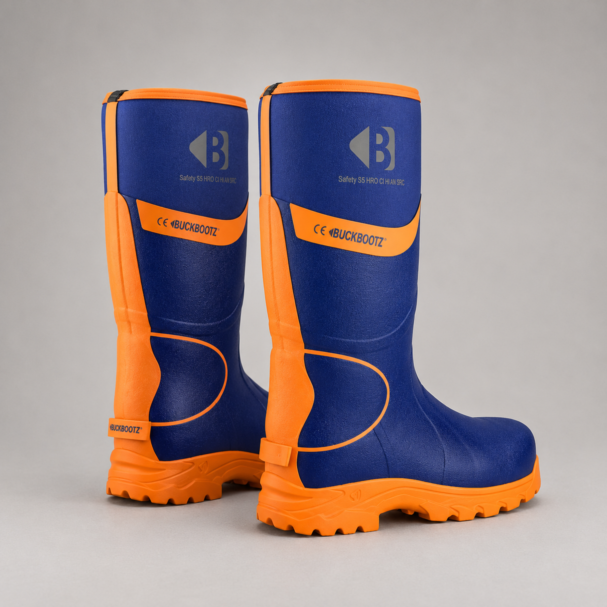 *SPECIAL PRICE* - Buckler Hi-Viz Safety Wellies – Blue & Orange Waterproof Boots | BBZ8000BL/OR