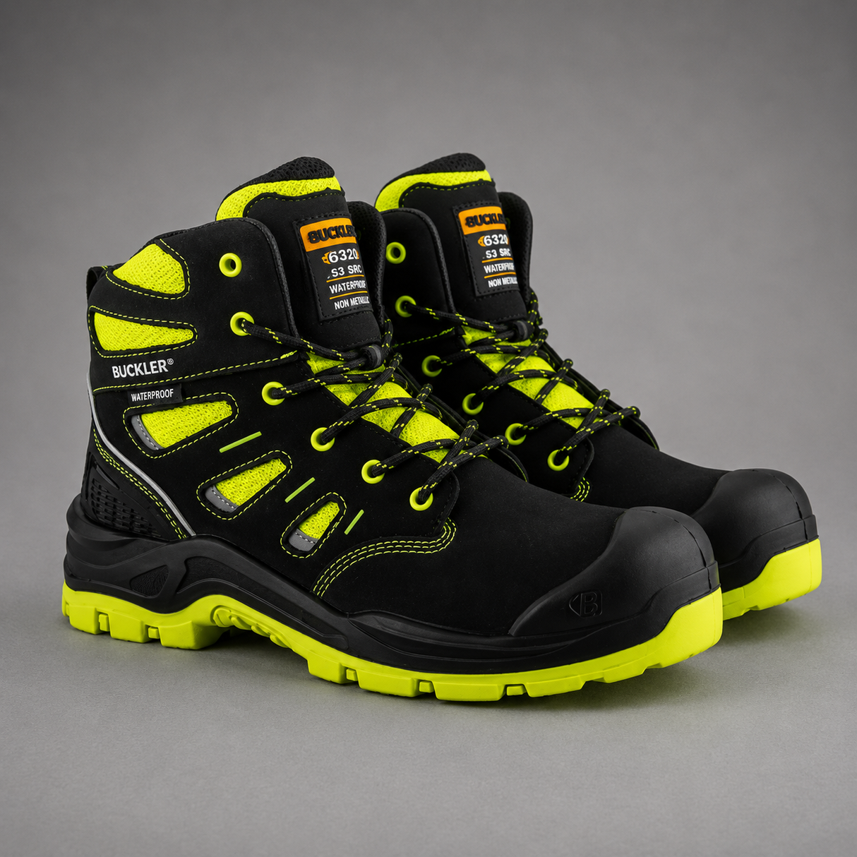 *STOCK CLEARANCE* - Buckler - Buckz Viz Safety Boots - BVIZ2 BK YL Buckzviz Lace Boot - Black HI Vis Yellow - Size UK 6