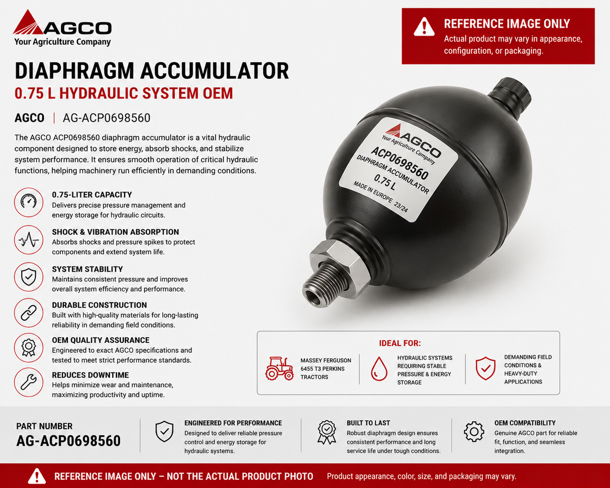 AGCO Diaphragm Accumulator 0.75 L Hydraulic System OEM | AG-ACP0698560
