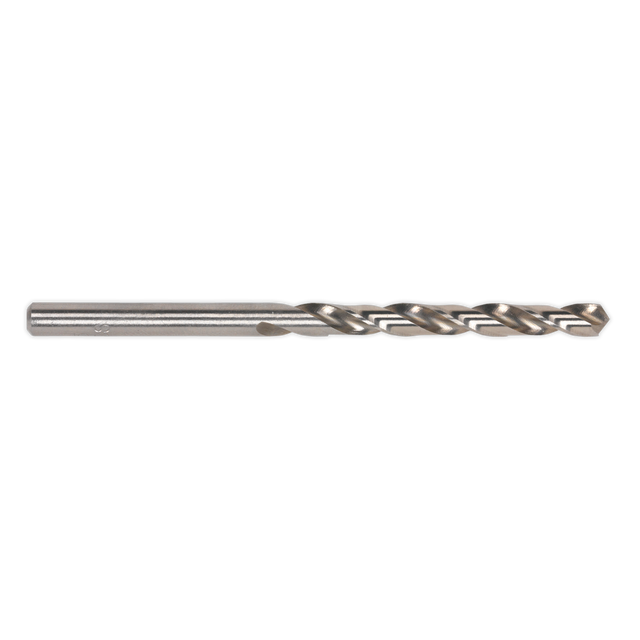 The Sealey HSS Fully Ground Drill Bit Ø4.5mm Pack of 10 - DB045FG features a 135° split point with spiral flutes, specially designed for cutting through high carbon steels.