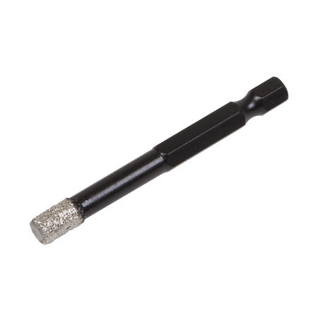 The Sealey Diamond Drill Bit Hex Ø7mm - DBD7H features a black, textured silver tip and a hexagonal base, making it perfect for drilling through porcelain tiles.