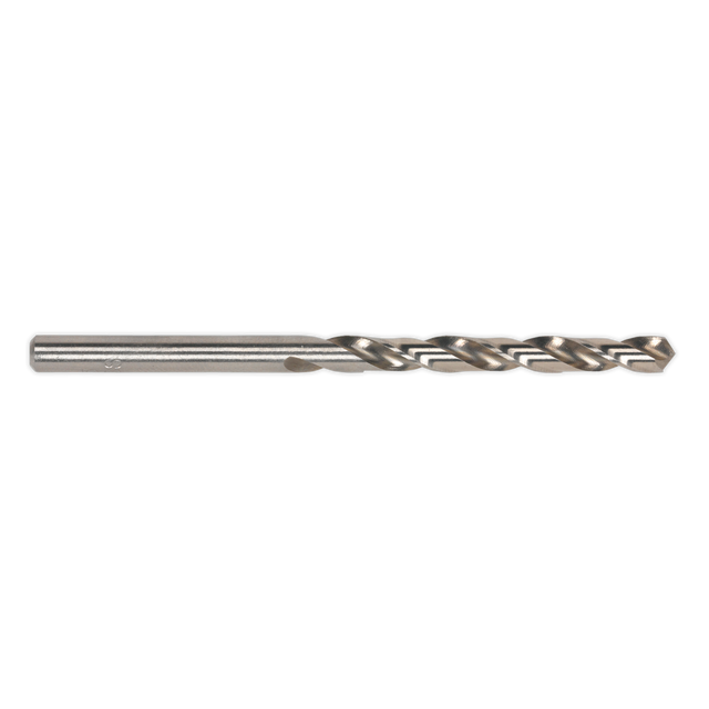 A close-up view of a Sealey HSS Fully Ground Drill Bit Ø1/8" with spiral flutes, part of the DBI18FG pack of 10, shown against a white background.