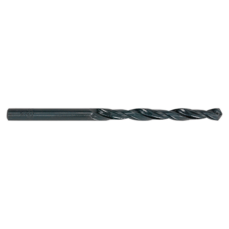 A Sealey HSS Roll Forged Drill Bit Ø3/16" from the DBI316RF pack of 10, featuring a black finish, cylindrical shank, helical flutes, and a 118° point tip for efficient clog-free swarf clearance.