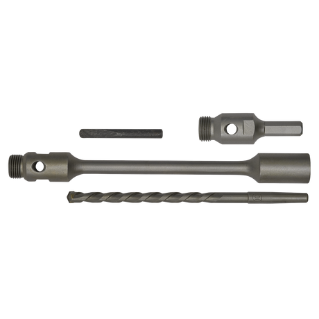 The Hex 310mm Adaptor Pack - DDAHL by Sealey includes a metallic drill bit, an extension bar, a countersink bit, a pilot rod, and an adapter.