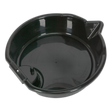 The Sealey Oil/Fluid Drain Pan 8L - DRP01 is a black plastic oil drain pan made from high-density polyethylene, featuring a spout and a handle designed for collecting and transporting used oil efficiently.