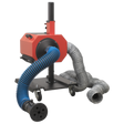 The Sealey Exhaust Fume Extractor with 6m Ducting - EFS/93, featuring a red and black design with large coiled hoses on a wheeled base, is perfect as a back-up machine.