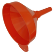 The Sealey Funnel Medium Ø200mm Fixed Spout with Filter - F2 is a bright orange polyethylene funnel featuring a wide mouth and rigid spout, ideal for transferring liquids into containers with small openings.