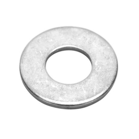 A close-up view of the Sealey Flat Washer M6 x 14mm Form C (Pack of 100 - FWC614) with a central hole, designed for an increased clamping area.