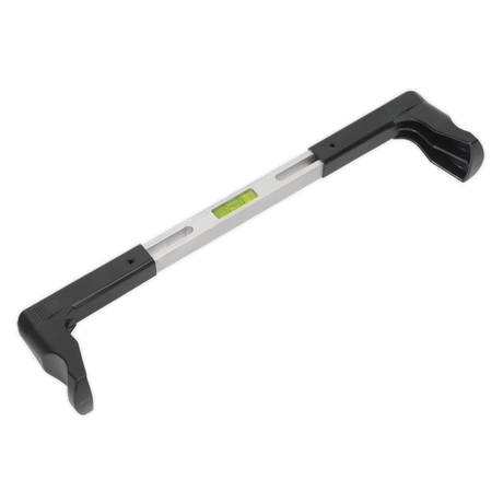 A Sealey Steering Wheel Level - GA460, equipped with a built-in spirit level, featuring black handles on both ends and a 4-Wheel Laser Aligner for precise adjustments.