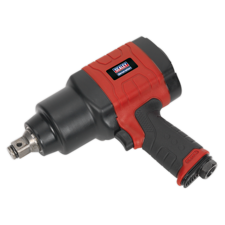 A black and red handheld power tool labeled "Composite Air Impact Wrench 3/4"Sq Drive - Twin Hammer - GSA6004" by Sealey, featuring a textured grip and designed to deliver impressive fastening torque.