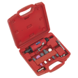 Red carrying case containing a Sealey Air Die Grinder Kit 15pc - GSA67 with low noise air exhaust, complete with various attachments and grinding points.