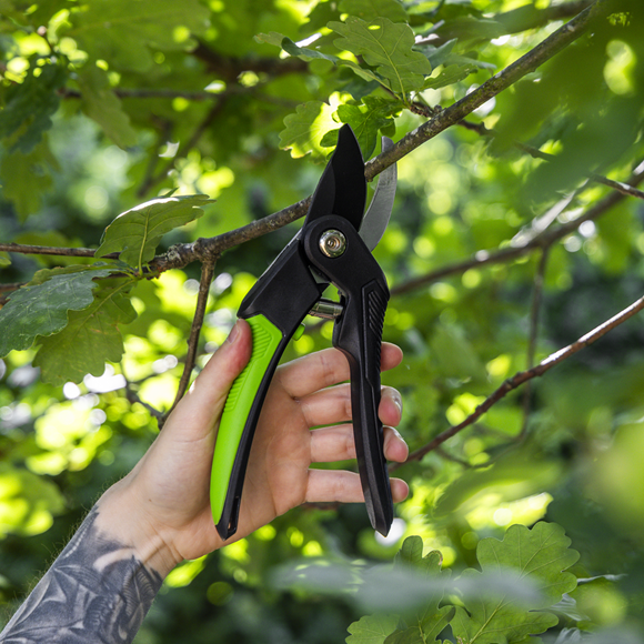 Bypass Secateurs with Soft Grip Handle, 3-Stage Safety Lock & Carbon Steel Blade, 220mm - SE-GTSG004