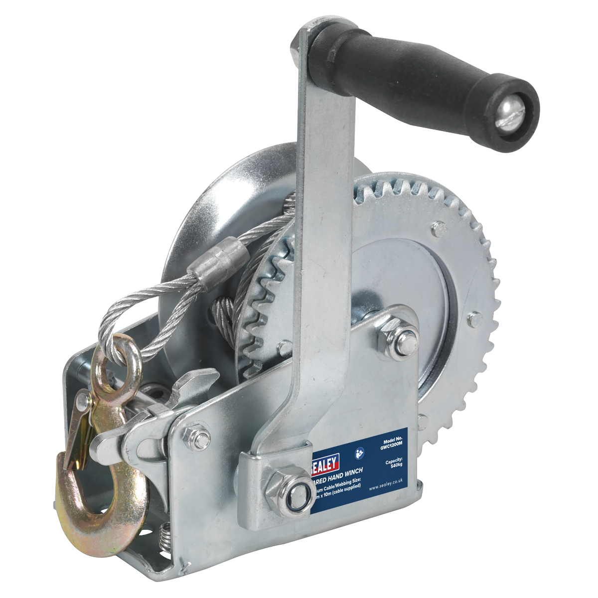 Geared Hand Winch 540kg Capacity with Cable - GWC1200M - Farming Parts