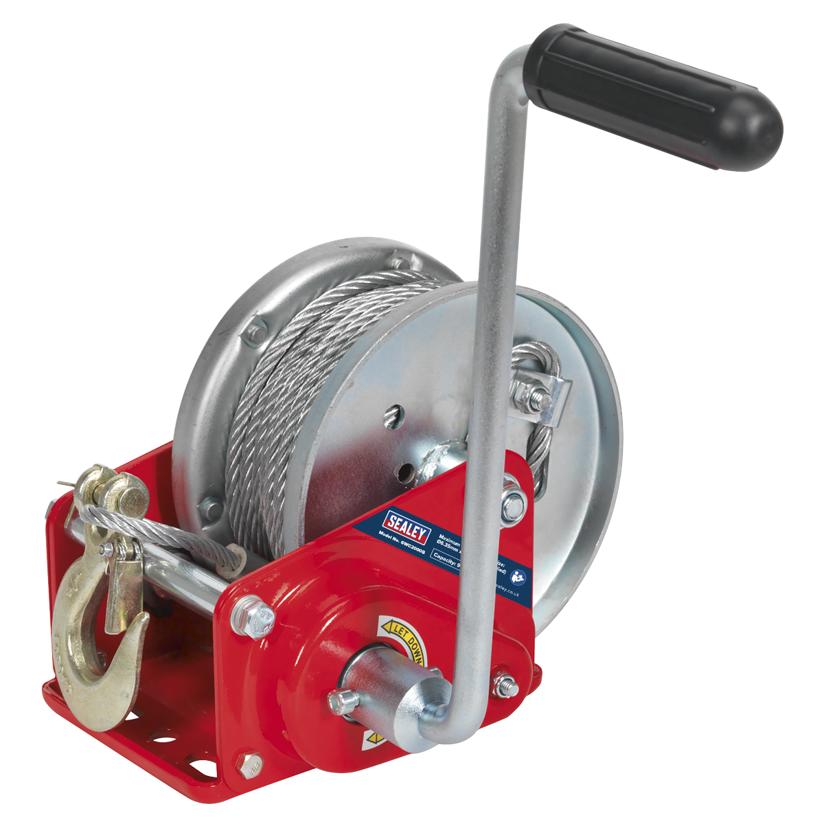Geared Hand Winch with Brake & Cable 900kg Capacity - GWC2000B - Farming Parts