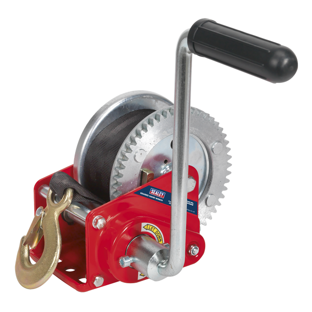 Geared Hand Winch with Brake & Webbing 540kg Capacity - GWW1200B - Farming Parts