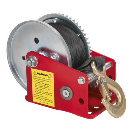 Geared Hand Winch with Brake & Webbing 540kg Capacity - GWW1200B - Farming Parts