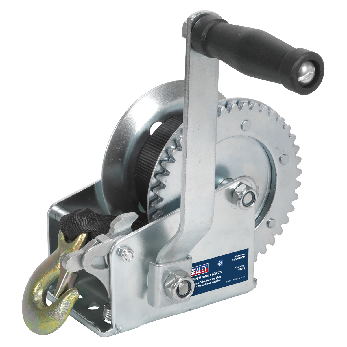 Geared Hand Winch 540kg Capacity with Webbing Strap - GWW1200M - Farming Parts