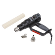 The Sealey Plastic Welding Kit, featuring the HS102 Hot Air Gun in black with a power cord, includes packs of glue sticks and plastic welding nozzles, making it perfect for any hot air gun kit.