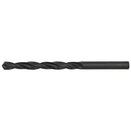 Close-up of the Sealey HSS Twist Drill Bit Ø6.5mm - HSS6.5, featuring a black cylindrical shank and a helical flute for cutting material.