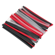 The Sealey Heat Shrink Tubing Assortment, Model HSTAL72MC, includes 72 pieces of adhesive-lined, RoHS compliant tubing in black, red, and clear colors. These waterproof tubes have a practical shrink ratio of 3:1 and are neatly arranged in an overlapping pile. Each piece measures 200mm.