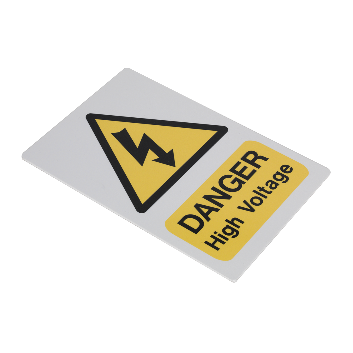 The Sealey Exclusion Zone Kit - HP55K1COMBO, featuring a rectangular sign with a yellow triangle containing a black lightning bolt next to the text "DANGER High Voltage," is essential for highlighting potential risks, especially around Hybrid/Electric Vehicles.