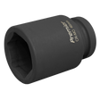 A black Sealey Impact Socket 46mm Deep 1"Sq Drive - IS146D, ideal for hand tools or air impact wrenches, with "Premier CR-MO 46mm" printed on the side.