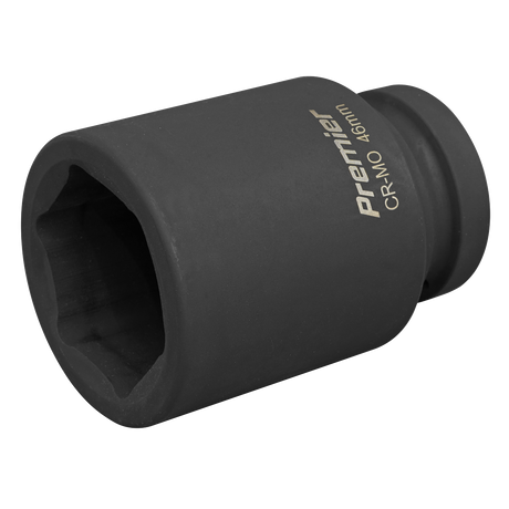 A black Sealey Impact Socket 46mm Deep 1"Sq Drive - IS146D, ideal for hand tools or air impact wrenches, with "Premier CR-MO 46mm" printed on the side.