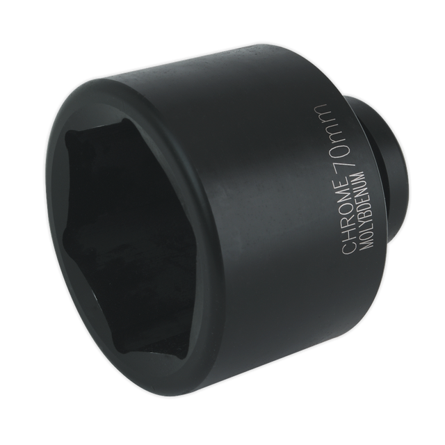 Introducing the Impact Socket 70mm 1"Sq Drive - IS170 by Sealey, a high-quality black chrome molybdenum socket engineered for optimal performance with air impact wrenches.