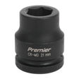 A black 21mm CR-MO impact socket, branded as Sealey's "Impact Socket 21mm 3/4"Sq Drive - IS3421," is perfect for use with air impact wrenches.