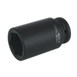 The Impact Socket 34mm Deep 3/4"Sq Drive - IS3434D by Sealey is a black cromoly impact socket with a six-point design, ideal for mechanical work and perfect for use with air impact wrenches. Premier Hand Tools quality ensures durability and reliability.