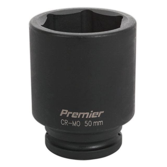 A Sealey Impact Socket 50mm Deep 3/4"Sq Drive (IS3450D) with a hexagonal opening for use with compatible air impact wrenches.