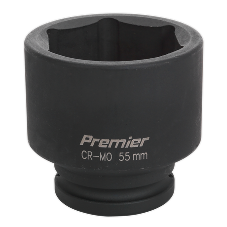 A dark-colored Sealey IS3455 Impact Socket with a 55 mm hexagonal opening and a 3/4" square drive, designed for use with air impact wrenches and other tools.