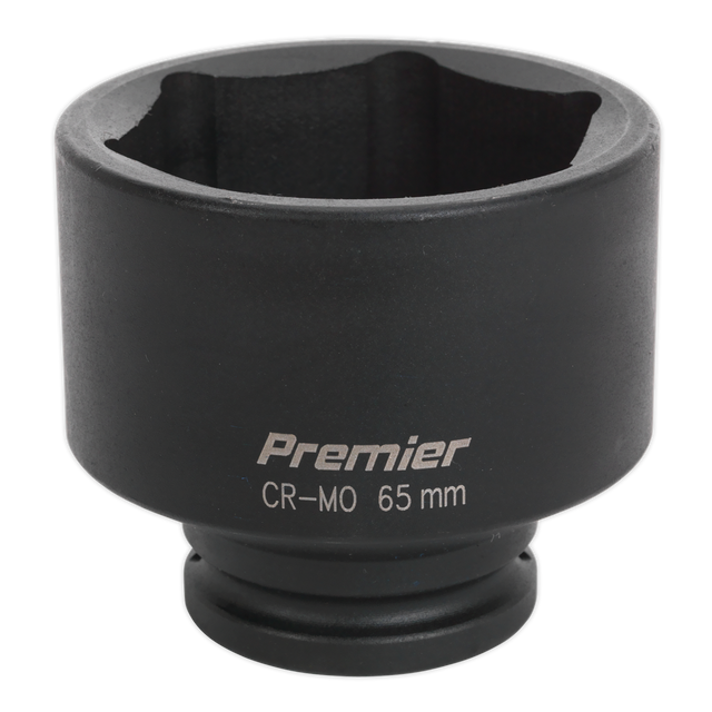 The Sealey Impact Socket 65mm 3/4"Sq Drive - IS3465 is a black Premier CR-MO socket designed for automotive or mechanical use, and is perfectly compatible with air impact wrenches.