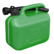 This Sealey Fuel Can 5L - Green - JC5G features a flexible spout and a safety screw lock cap attached to the top.