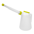 The Sealey Oil Container with Lime Lid & Flexible Spout 5L - JDL5L ensures spill prevention with its white polyethylene design and a flexible spout.