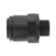 The Sealey Straight Adaptor 6mm x 1/4"BSP (John Guest Speedfit® - PM010612E) Pack of 5, model JGC614, is a black threaded plastic fitting with hexagonal and cylindrical sections designed for connecting two pipes in a plumbing system. It offers compatibility with Metric to Imperial thread couplings.