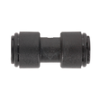 A Sealey John Guest Speedfit® PM0408E straight coupling in black plastic, used for joining two pieces of 8mm tubing or piping, available in a pack of 5 (JGCS8).