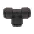 The Equal Tee 8mm (Pack of 5) by Sealey (John Guest Speedfit® - PM0208E) - JGCT8 is a black plastic T-shaped pneumatic fitting with three connection points for tube insertion, seamlessly integrating into the John Guest Speedfit Pneumatic Coupling System.
