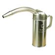 A Sealey Measuring Jug Metal with Flexible Spout 1L - JM1F is depicted against a white background, designed for easy pouring with its long, flexible metal spout and side handle.